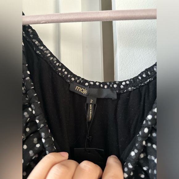 Maje Ruffled Polka Dot Dress In black NWT - Picture 7 of 10